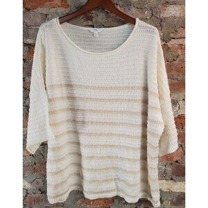 New Cream Striped Sweater Womens Sz L Time And Tru
